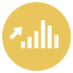 gold icon with bar graph and up arrow